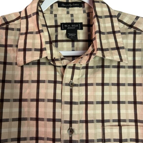 W.H. Belk Sportswear Lot of 2 Long Sleeve LG Button Down Shirt Brown Blue Plaid - Picture 3 of 14